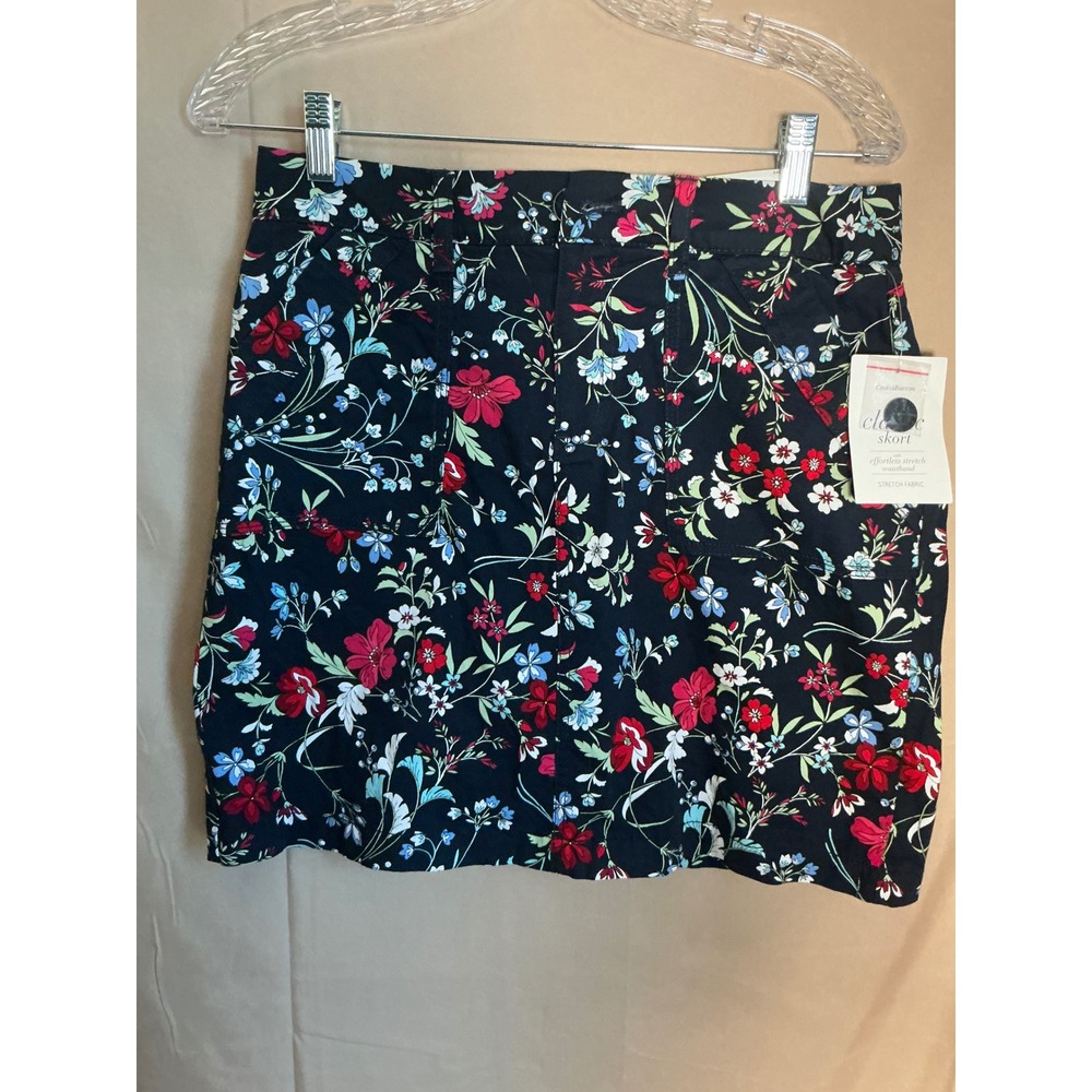 Croft & Barrow Skort Womens 4 Navy Blue New Floral Stretch Mid Rise Pockets